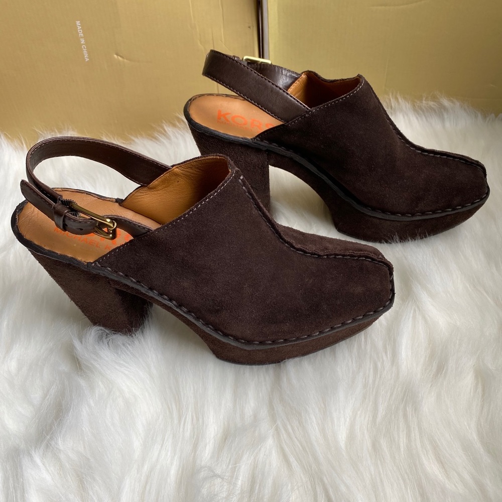 Michael Kors Dark Brown Suede Platform Slingback Clogs
